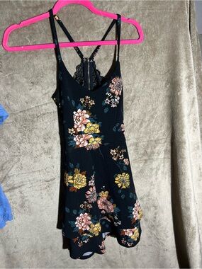 Almost Famous Black Dress with Pink and Yellow Floral Accents